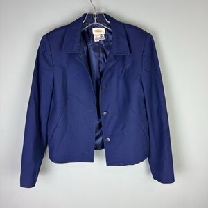 Vintage Talbots 100% Wool Made in USA Women's Blazer Size 6 Shoulder Pads Blue